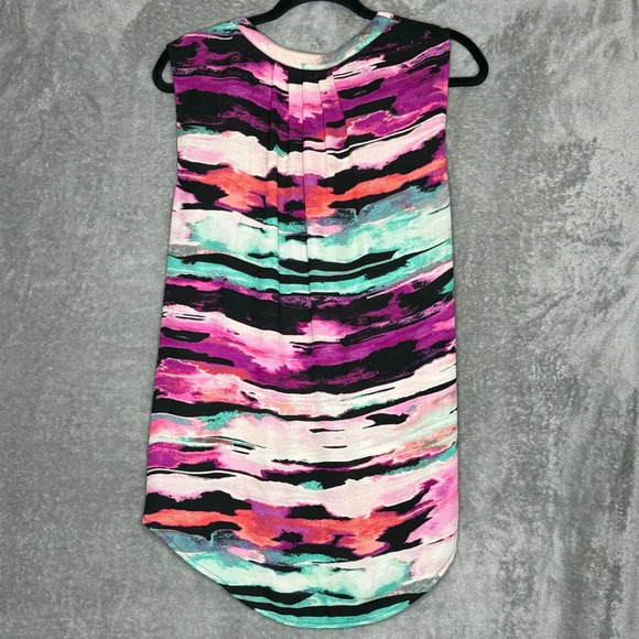 Apt 9 1X Shirt Top Purple Green Striped Button Up Sleeveless V Neck High Low - Picture 5 of 8